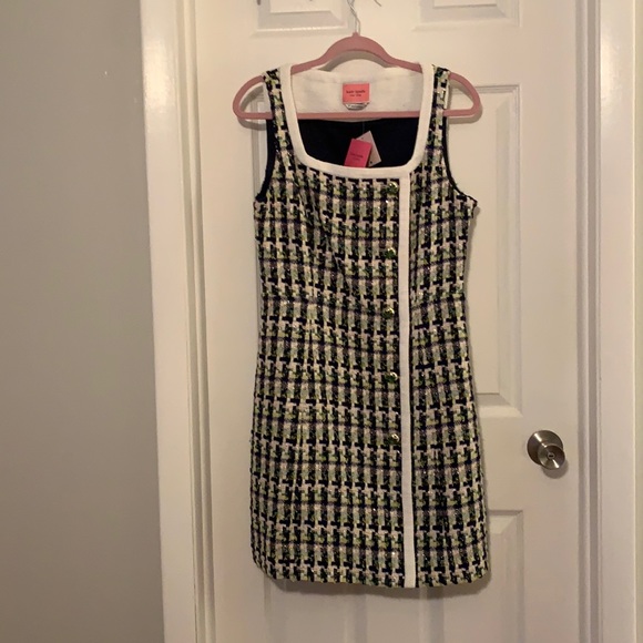 kate spade Dresses & Skirts - kate spade Black, White and Green Tweed Tweed Sheath Dress with Metal Buttons